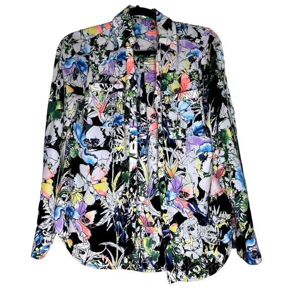 Express The Portofino Shirt Top Blouse Button Up Woman XS Long Sleeve Floral - Picture 1 of 5